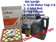 Chevrolet Cruze Sedan modeller için uygun BAKIM KİTİ PERYODİK BAKIM Cruze İçin (Yağ, 4 Ad Buji, Yağ filtresi, Hava Filtresi, Polen Filtresi) İTHAL , Tüm Motorlar