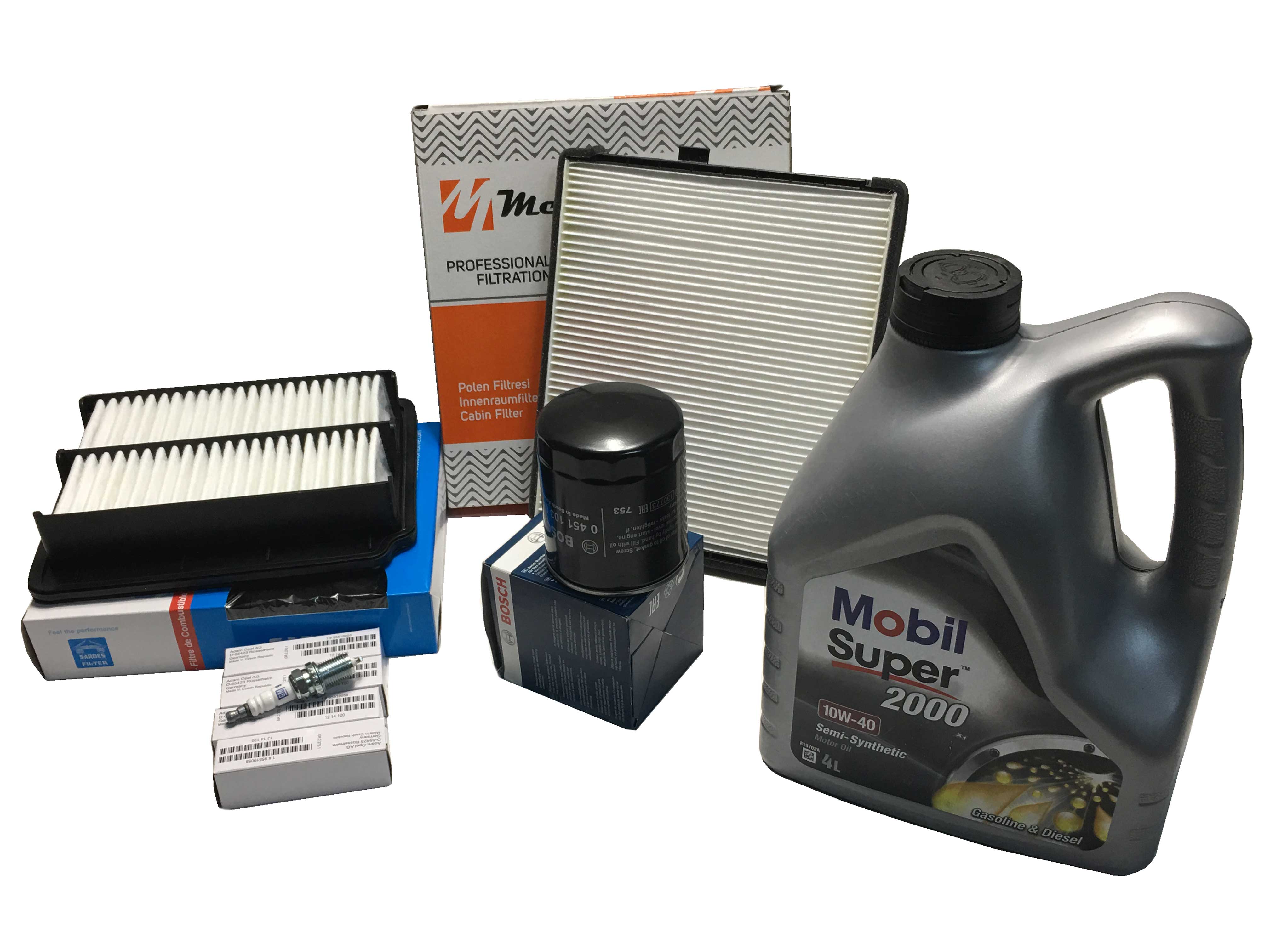 Chevrolet Aveo Sedan modeller için uygun PERYODİK BAKIM SETİ Aveo ve Kalos (4 Lt Motor Yağı, 4 Ad Buji, Yağ, Hava, Polen Filtreleri) İTHAL